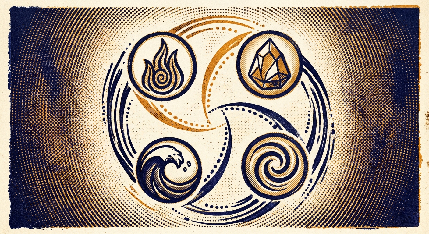 Zodiac elemental astrology compatibility chart showing fire earth air water sign flow